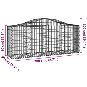 vidaXL Arched Gabion Baskets 2 pcs 200x50x80/100 cm Galvanised Iron