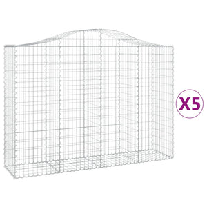 vidaXL Arched Gabion Baskets 5 pcs 200x50x140/160 cm Galvanised Iron