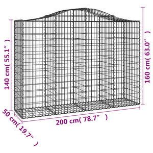 vidaXL Arched Gabion Baskets 5 pcs 200x50x140/160 cm Galvanised Iron