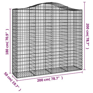 vidaXL Arched Gabion Baskets 2 pcs 200x50x180/200 cm Galvanised Iron