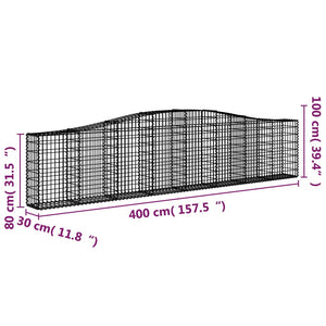 vidaXL Arched Gabion Baskets 2 pcs 400x30x80/100 cm Galvanised Iron