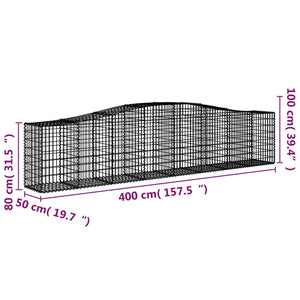 vidaXL Arched Gabion Baskets 3 pcs 400x50x80/100 cm Galvanised Iron