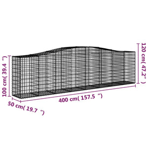 vidaXL Arched Gabion Baskets 4 pcs 400x50x100/120 cm Galvanised Iron