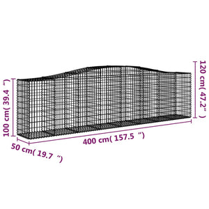 vidaXL Arched Gabion Baskets 8 pcs 400x50x100/120 cm Galvanised Iron