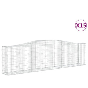 vidaXL Arched Gabion Baskets 15 pcs 400x50x100/120 cm Galvanised Iron