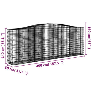 vidaXL Arched Gabion Baskets 4 pcs 400x50x140/160 cm Galvanised Iron