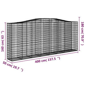 vidaXL Arched Gabion Baskets 3 pcs 400x50x160/180 cm Galvanised Iron