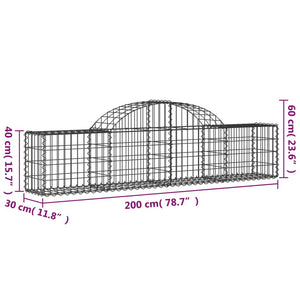 vidaXL Arched Gabion Baskets 2 pcs 200x30x40/60 cm Galvanised Iron