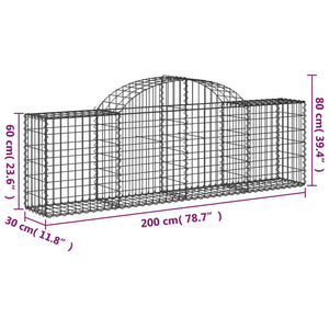 vidaXL Arched Gabion Baskets 2 pcs 200x30x60/80 cm Galvanised Iron