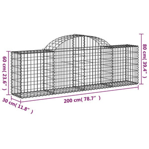 vidaXL Arched Gabion Baskets 5 pcs 200x30x60/80 cm Galvanised Iron