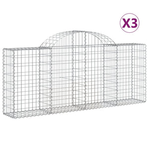 vidaXL Arched Gabion Baskets 3 pcs 200x30x80/100 cm Galvanised Iron