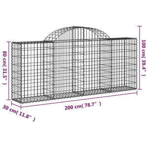 vidaXL Arched Gabion Baskets 3 pcs 200x30x80/100 cm Galvanised Iron