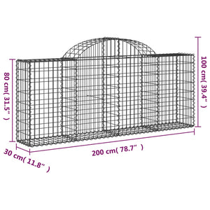 vidaXL Arched Gabion Baskets 13 pcs 200x30x80/100 cm Galvanised Iron