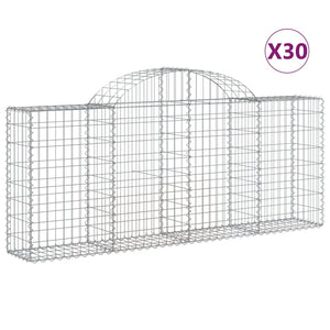 vidaXL Arched Gabion Baskets 30 pcs 200x30x80/100 cm Galvanised Iron