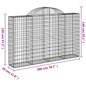 vidaXL Arched Gabion Baskets 9 pcs 200x30x120/140 cm Galvanised Iron