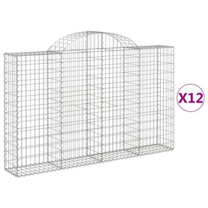 vidaXL Arched Gabion Baskets 12 pcs 200x30x120/140 cm Galvanised Iron