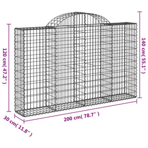 vidaXL Arched Gabion Baskets 13 pcs 200x30x120/140 cm Galvanised Iron