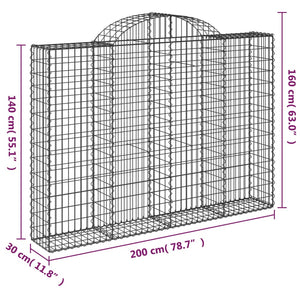 vidaXL Arched Gabion Baskets 3 pcs 200x30x140/160 cm Galvanised Iron