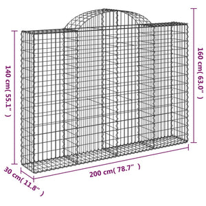 vidaXL Arched Gabion Baskets 7 pcs 200x30x140/160 cm Galvanised Iron