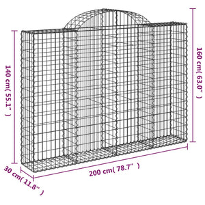 vidaXL Arched Gabion Baskets 8 pcs 200x30x140/160 cm Galvanised Iron