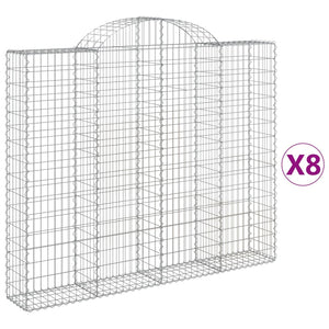 vidaXL Arched Gabion Baskets 8 pcs 200x30x160/180 cm Galvanised Iron