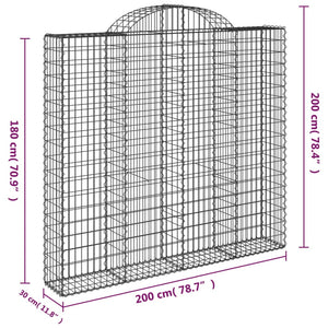 vidaXL Arched Gabion Baskets 2 pcs 200x30x180/200 cm Galvanised Iron