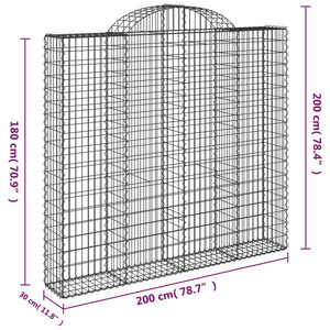 vidaXL Arched Gabion Baskets 8 pcs 200x30x180/200 cm Galvanised Iron