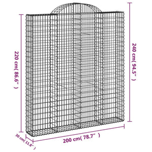 vidaXL Arched Gabion Baskets 2 pcs 200x30x220/240 cm Galvanised Iron