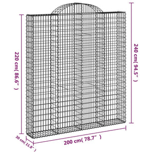 vidaXL Arched Gabion Baskets 4 pcs 200x30x220/240 cm Galvanised Iron