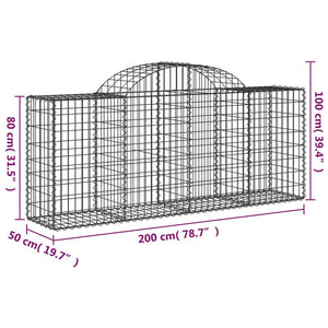 vidaXL Arched Gabion Baskets 3 pcs 200x50x80/100 cm Galvanised Iron