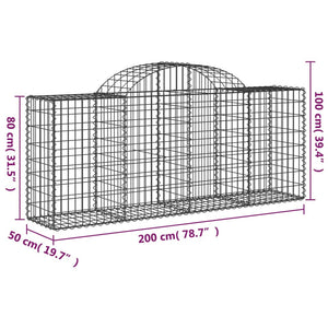 vidaXL Arched Gabion Baskets 4 pcs 200x50x80/100 cm Galvanised Iron