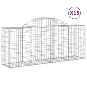 vidaXL Arched Gabion Baskets 15 pcs 200x50x80/100 cm Galvanised Iron