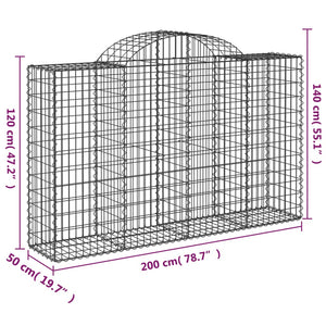 vidaXL Arched Gabion Baskets 11 pcs 200x50x120/140 cm Galvanised Iron