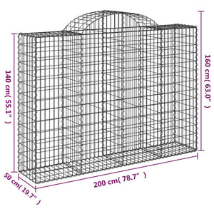 vidaXL Arched Gabion Baskets 5 pcs 200x50x140/160 cm Galvanised Iron