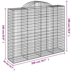 vidaXL Arched Gabion Baskets 5 pcs 200x50x160/180 cm Galvanised Iron