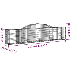 vidaXL Arched Gabion Baskets 3 pcs 300x30x60/80 cm Galvanised Iron