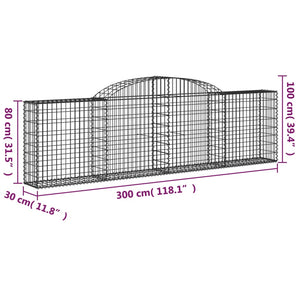 vidaXL Arched Gabion Baskets 4 pcs 300x30x80/100 cm Galvanised Iron