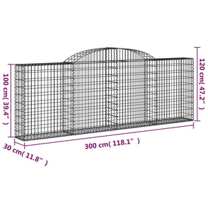 vidaXL Arched Gabion Baskets 2 pcs 300x30x100/120 cm Galvanised Iron