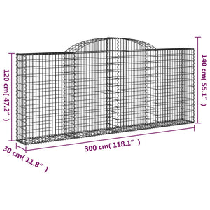 vidaXL Arched Gabion Baskets 4 pcs 300x30x120/140 cm Galvanised Iron