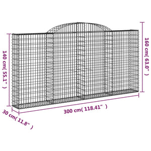 vidaXL Arched Gabion Baskets 6 pcs 300x30x140/160 cm Galvanised Iron