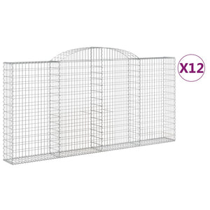 vidaXL Arched Gabion Baskets 12 pcs 300x30x140/160 cm Galvanised Iron