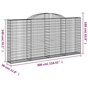 vidaXL Arched Gabion Baskets 13 pcs 300x30x140/160 cm Galvanised Iron