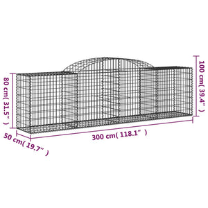 vidaXL Arched Gabion Baskets 5 pcs 300x50x80/100 cm Galvanised Iron