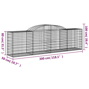 vidaXL Arched Gabion Baskets 6 pcs 300x50x80/100 cm Galvanised Iron