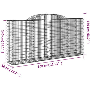 vidaXL Arched Gabion Baskets 6 pcs 300x50x140/160 cm Galvanised Iron