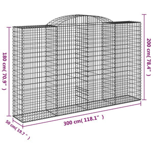 vidaXL Arched Gabion Baskets 2 pcs 300x50x180/200 cm Galvanised Iron