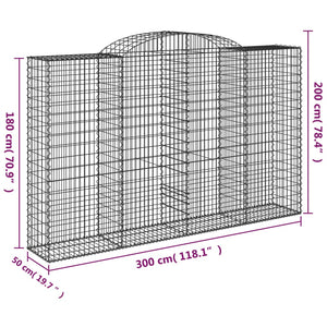 vidaXL Arched Gabion Baskets 6 pcs 300x50x180/200 cm Galvanised Iron