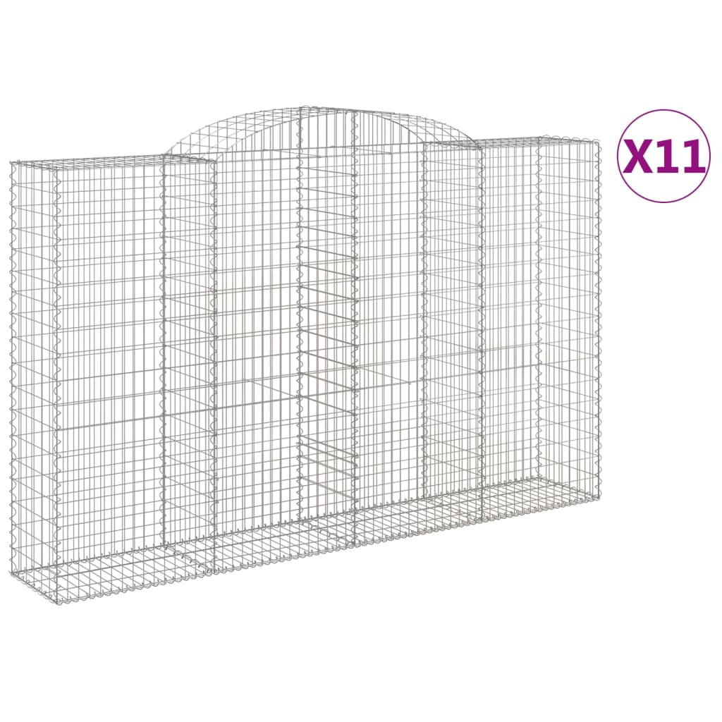 vidaXL Arched Gabion Baskets 11 pcs 300x50x180/200 cm Galvanised Iron