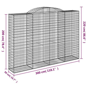 vidaXL Arched Gabion Baskets 3 pcs 300x50x200/220 cm Galvanised Iron