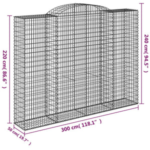 vidaXL Arched Gabion Baskets 4 pcs 300x50x220/240 cm Galvanised Iron